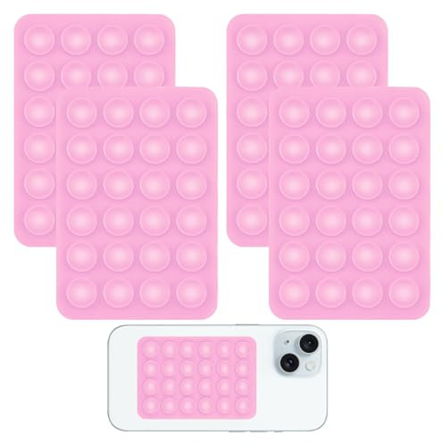 Qianeffort 4 Pcs Phone Suction Pad,Silicone Suction Phone Holder Anti-Slip,Sticky Phone Grip,Suction Phone Holder for Suction Phone Case for Shower Mirror Toys Wall - (Pink)