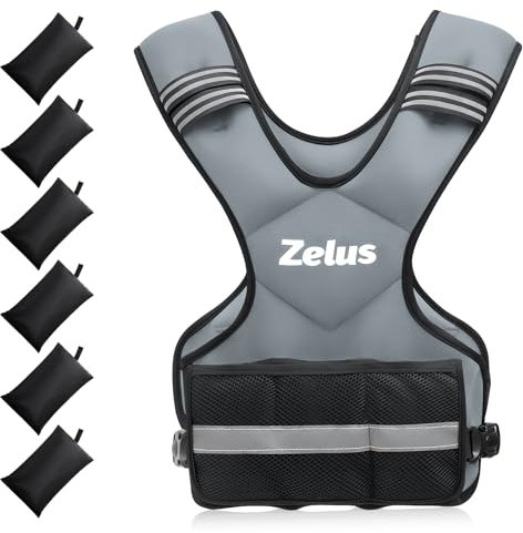 ZELUS Weighted Vest for Men and Women, Adjustable Body Weight Vest Exercise Set for Workouts, 9-14.5kg Vest with 6 Ironsand Weights for Cardio Strength Training Walking Jogging, Grey