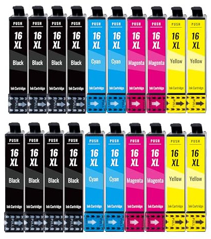 kamo 16XL Multipack Druckerpatronen Kompatibel mit Epson 16 XL für Workforce WF-2630WF, WF-2650DWF, WF-2660DWF, WF-2750DWF, WF-2760DWF (20er-Pack)