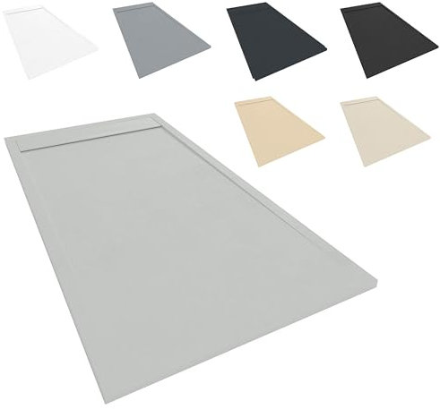 NEBADOON | Plato de Ducha Modelo Venecia - Plato Ducha Resina con Textura Pizarra - Antideslizante y Antibacteriano - Gris Claro (RAL 7035) 70x120 cm - Incluye Válvula Desagüe y Rejilla.