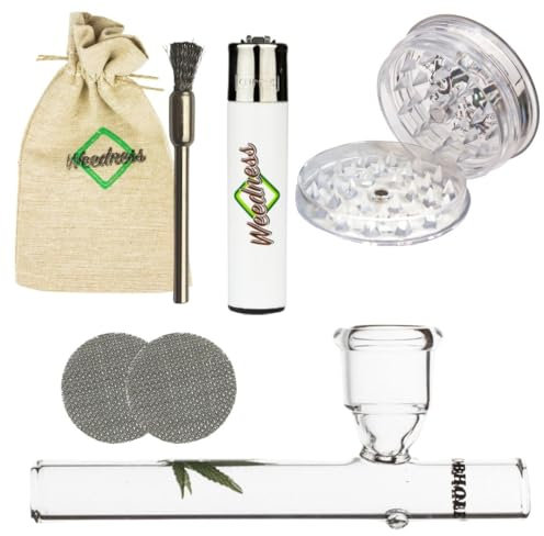 Weedness Glas-Pfeife 10 cm mit Leaf 6-teiliges Set – Tabakpfeife Kawumm Pfeife Smoking Pipe Glaspfeife