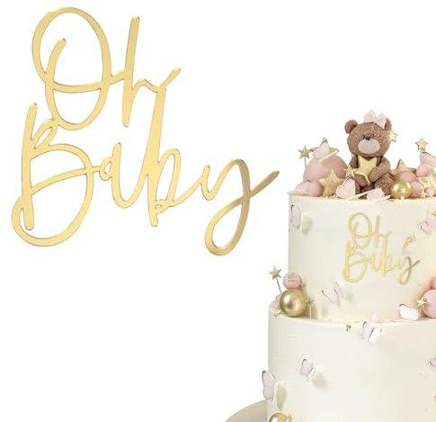 LunarCharm Oh Baby Gold Acryl Kuchen Topper, Babyparty Tortendeko, Windeltorte für Gender Reveal Torten Deko