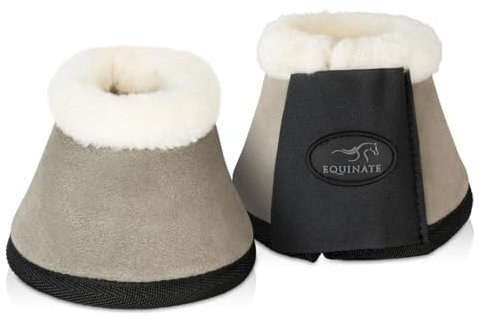 Equinate Hufglocken Sunville mit Wildleder überzogen und synthetischem Lammfell M Grau - Robuste und stoßdämpfende Springglocken - Hufschutz für Training und Turniere - 2er Set
