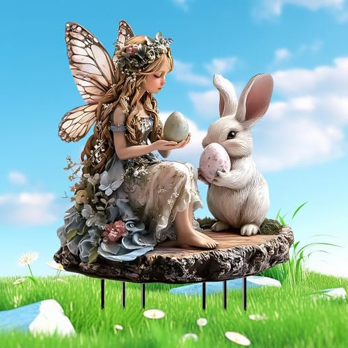 Pipihome Osterdeko Outdoor, Gartenstecker Osterhase Ostern Gartendeko, Osterhasen Garten Deko für Draußen, Acryl Vintage Hase Figuren Garten Stecker für Frühlingsdeko Osterdekoration Geschenke