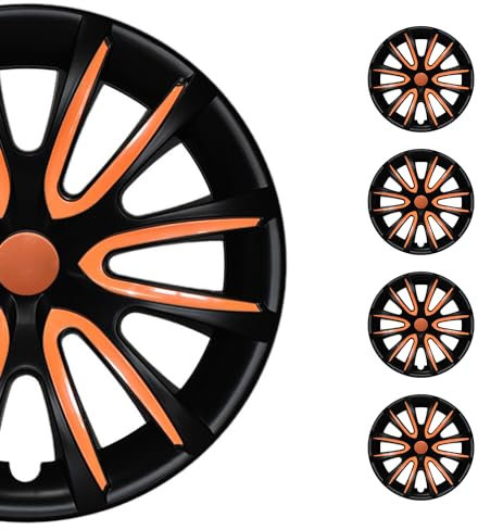 OMAC 4X Radkappen Radzierblenden Radblenden 15 Zoll Stahlfelgen Matt Schwarz-Orange