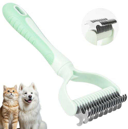 MOXYOY Dematting Comb for Dog and Cat, 2 In 1 Double Sided Pet Grooming Brush, Undercoat Rake Deshedding Tool for Small, Medium & Large Dogs Cat Tangles Removing