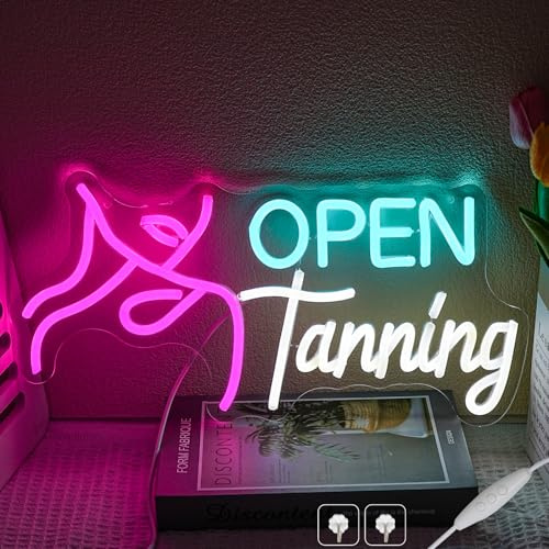 LMSIGNLY Open Tanning Neon Sign for Wall Decor Tanning LED Signs Dimmable Neon light Sign for Bedroom Neon Light With Dimmable Switch for Tanning Shop Bathroom Party Toilet