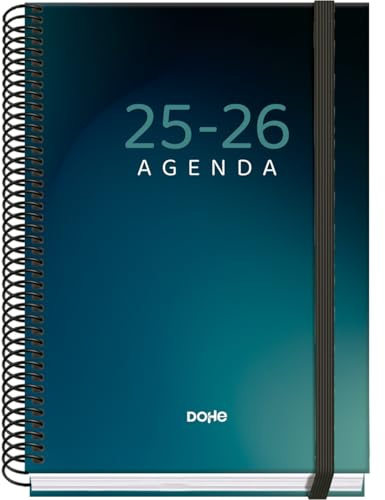 Dohe - Agenda Scolaire 2025 2026 - Jour Page, Taille A5 (15x21 cm), Espagnol et Anglais, Septembre à Juin, Reliure Spirale et Gomme, Couverture Rigide, 4 Pages de Stickers - PRIME Boreal