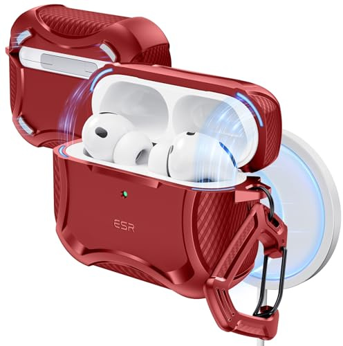 ESR Hülle für AirPods Pro 3 (2025), Starker Fallschutz, Rot | Kompatibel mit AirPods Pro 3 USB-C (2025), Schutzhülle mit magnetischem Deckel, MagSafe Kompatibilität, Cyber Tough Serie