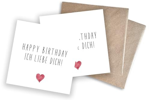 WBdesignz 2er-Set Geburtstag Karten mit Umschlägen - Liebevolle Geburtstagskarten “Happy Birthday - Ich liebe dich!” - Glückwunschkarten - romantische Geschenkkarten (125 x 125 mm)