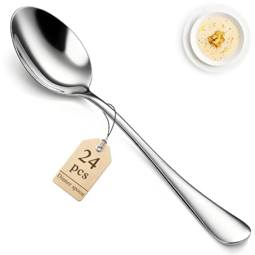 Berglander Lot de 24 cuillères à soupe en acier inoxydable de qualité alimentaire pour la maison, la cuisine ou le restaurant, poli miroir, passe au lave-vaisselle