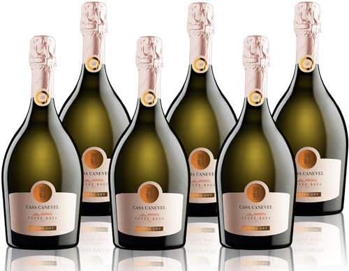 Casa Canevel Cuvèe Rosa Extra Dry | Vino Spumante Rosé Extra Dry| 6x750 Ml | 6 Kastenflaschen
