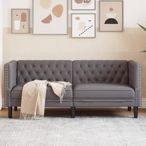 CKioict Chesterfield-Sofa 2-Sitzer Grau Kunstleder mit Knopfheftung und Polsterung für Wohnzimmer und Büro Dieses Elegante 2-Sitzer Chesterfield-Sofa in Grau aus pflegeleichtem