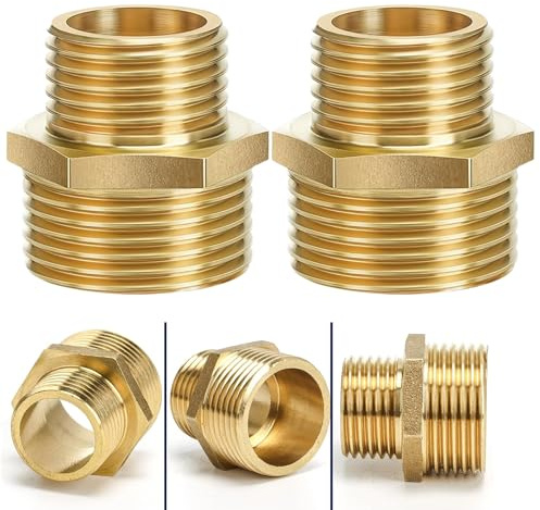 RDTOK Messing Reduzierung 3/4 auf 1/2, 2 Stück Doppelnippel mit Sechskant, 3/4 zoll auf 1/2 zoll adapter, G1/2 auf G3/4(Ø20.3mm x Ø25.7mm) Reduziernippel für Wasserrohr