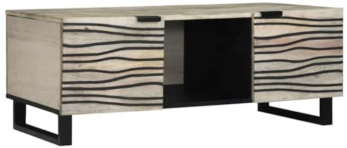 HFXHIJXQ Couchtisch 100x54x40 cm aus Massiv Akazie Beige Schwarz mit 3 Staufächern Modernes Wohnzimmertisch für kleine Räume & Urban Living