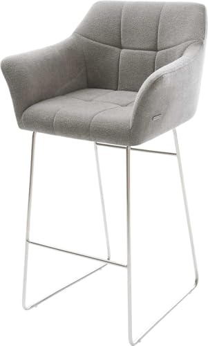 DELIFE Barstuhl Yulo-Flex Kufengestell Edelstahl Silberfarben Strukturstoff Soft Grau