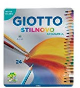 GIOTTO Stilnovo Acquarell - Scatola Di Metallo Da 24 Matite A Pastello Colorate Acquarellabili, 3.3 mm, Colori Intensi