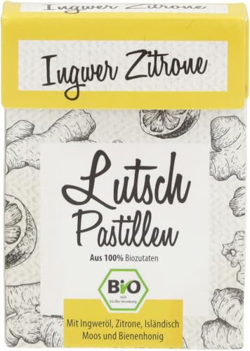 ARIES BIO Ingwer-Zitrone Lutschpastillen – Halsbonbons mit Isländisch Moos Extrakt, Bienenhonig und Bio Ingweröl– 30g