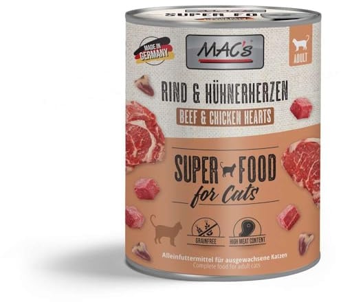 Mac's Katzenfutter getreidefrei Rind & Hühnerherzen, 800 g
