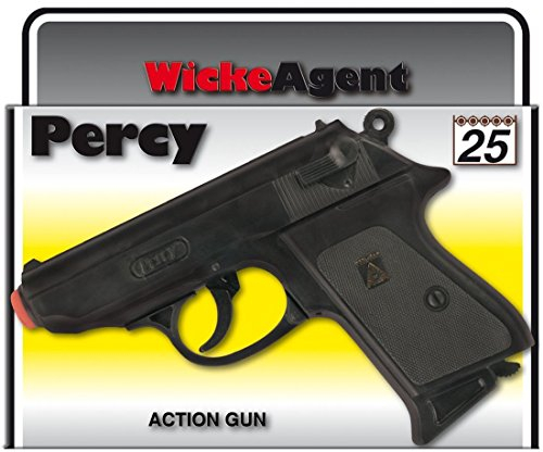 NET TOYS 25 Schuss Percy Revolver 158 mm schwarz Agenten Pistole Schnellfeuerpistole Task Force Knarre Spielzeug Waffe