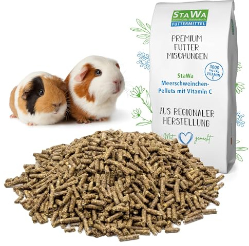 StaWa Meerschweinchenfutter Pellets mit 3.000 mg Vitamin C 25 kg – GVO-freies Pelletfutter für Meerschweinchen, 6 mm Pellets, mit, Apfeltrester & Luzerne, 25 kg