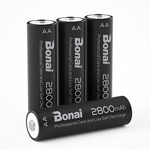 Batterie Ricaricabili AA, Bonai 2800mah ad Alta Capacità 1,2V Ni-MH Pile Ricaricabili 1200 cicli Confezione da 4 pezzi