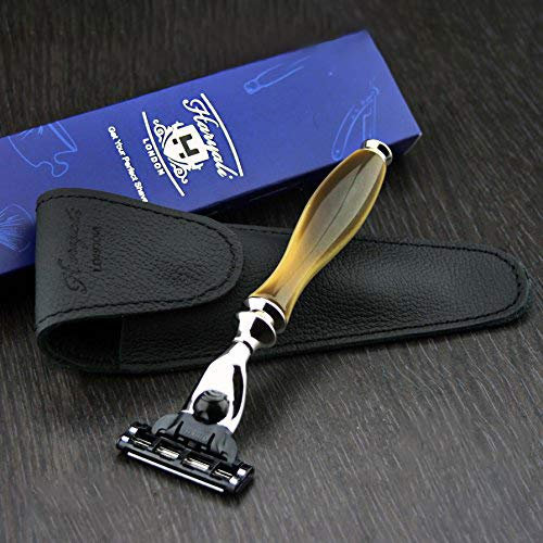 Gillette MACH3 Herren Rasiermesser mit Horn Griff Replica & Leder Travel Fall > Gent 's Essentials | Rasier & Pflege | Travel Gear für Ihn