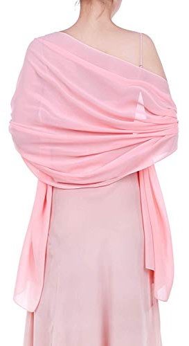 Femme Étole Châle Écharpe en Soie Wrap Foulard Pashmina pour Mariage Soirée Cérémonies Fêtes 180cm*70cm (rose clair)