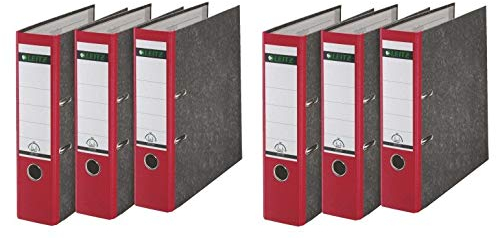 Leitz Qualitäts-Ordner, Wolkenmarmor-Papier, A4 (6er Pack | Breit, Rot)