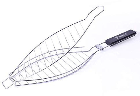 BOLLAER Panier de barbecue portable en acier inoxydable pour poissons, grille de barbecue au charbon de bois, panier à rôtir pour camping, pique-nique, survie