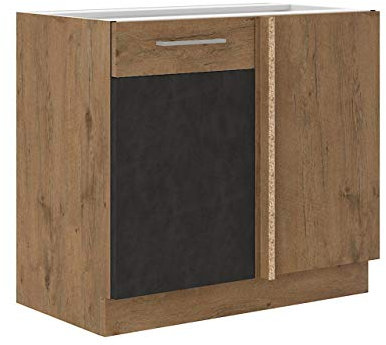 Mirjan24 Küchenschränke Woodline Unterschrank Hängeschrank Spülenunterschrank Herdumbauschrank Eckunterschrank Geschirrspülerblende Küchenzeile (Eiche Lancelot/Matera, Unterschrank 90 ND 1F BB)
