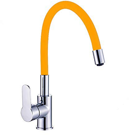 ATCO® Niederdruck Spültischarmatur FLAMINGO flexibler Auslauf Küchenarmatur Einhandmischer Wasserhahn Armatur Küche Spüle Spültisch Chrom-orange