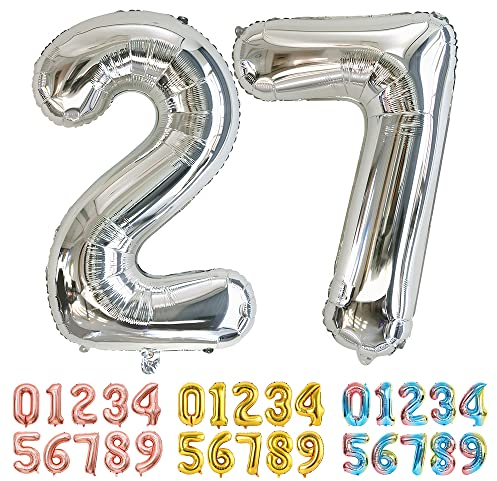 Ponmoo Luftballons Zahlen 27/72 Silber, Riesen Nummer 0 1 2 3 4 5 6 7 8 9 10-19 20-29 30-39 40 50 60 70 80 90 100, groß Folienballons für Hochzeit Jubiläum, Geburtstagsballons Party Dekoration