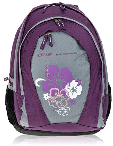 Rucksack Mädchen Schulrucksack Elephant Flower 2 Hauptfächer Polsterrücken Schultasche 3813 (Lila)