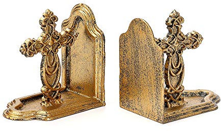 Brogan Dekorative Buchstützen aus Gusseisen, Kreuz, 1 Paar, Antik-Gold-Finish