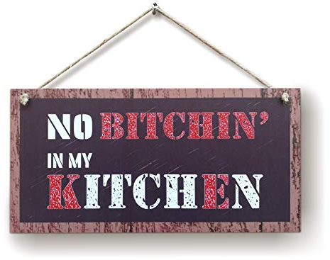 CARISPIBET «No B*tchin in my Kitchen» Cartel de decoración del hogar, chiste, reglas de la cocina, decorativo colgante, regalo (15 x 30 cm)