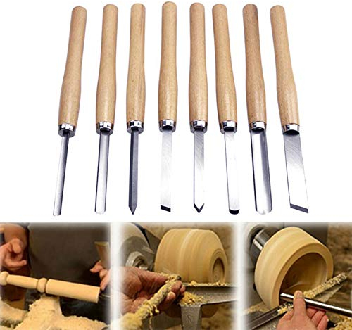 HSS Set di Tornio a Scalpello per Legno - 8 Utensili Multifunzione per Tornitura con Scatola - per Intagliare, Principianti e Hobby