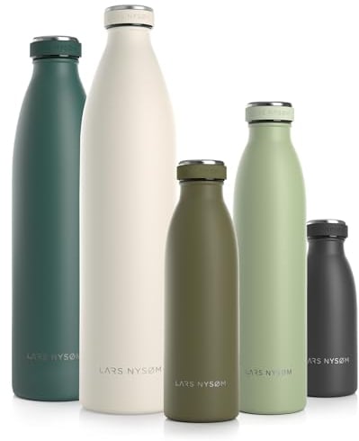 LARS NYSØM Edelstahl Trinkflasche 350ml, 500ml, 750ml, 1L, 1 5 liter | Thermosflasche Kohlensäure geeignet | Auslaufsichere Wasserflasche für Sport, Outdoor, Schule (Olive Green, 500ml)
