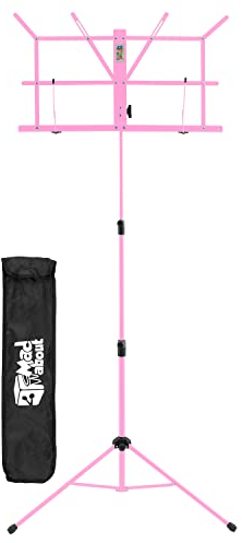 Mad About MA-MS05 Folding Music Stand - Easy Folding Portable Sheet Music Holder with Carry Bag, Pink
