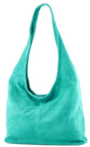 modamoda de T150 Damen Schultertasche Shopper Large aus Wildleder handmade in Italy, Farbe:Türkis2021
