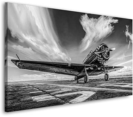 Kunstgestalten24 Leinwandbild Propeller Flugzeug Vintage Wandbild Kunstdruck Wohnzimmer Deko XXL
