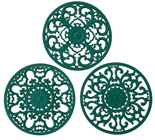 Extra Thick Silicone Trivet Mat for Hot Dishes, Hot Pots and Pans, Pot Holder, Trivet to Protect Your Table and Countertop, Kitchen Decor and Accessories, Malachite Green