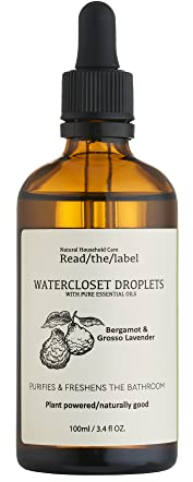 Read The Label - Bergamot & Grosso Lavender Water-Closet Droplets - with 100% Pure Essential Oils - Bergamot, Geranium, Ylang Ylang & Lavender - Purifies & Freshens The Bathroom – 100ml
