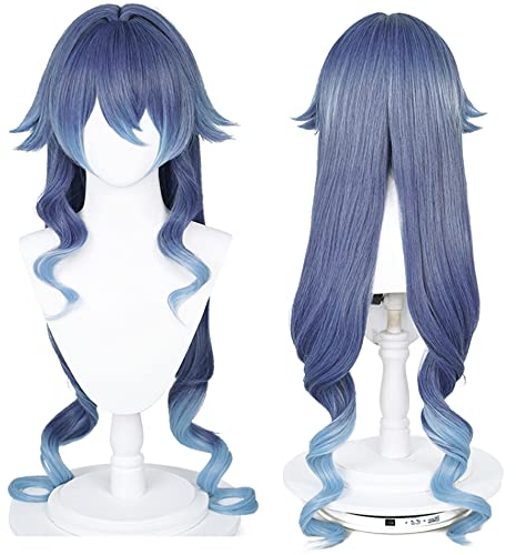 Cosplay-Perücke Sumeru Perücken Blauer Farbverlauf Anime Cos Perücke Custom Haar für Frauen Halloween Party mit Haube