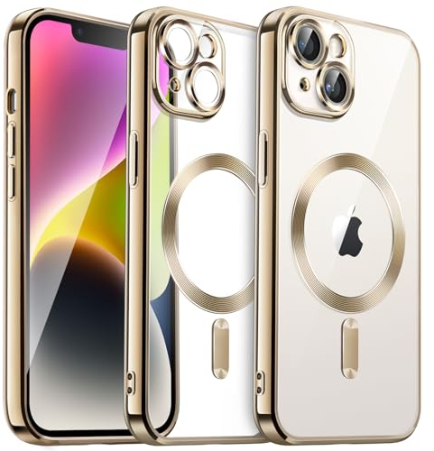 JETech Soft Clear Case for iPhone 14 6.1-Inch, Camera Lens Full Protection, Compatible with MagSafe Wireless Charging, Shockproof Electroplated TPU Phone Cover (Gold)