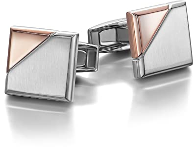 Colibri Equinox-Manschettenknöpfe für Herren – Satinierte Stahlfläche mit polierter roségoldener Ecke – Designer-Manschettenknöpfe mit drehbarem Walschwanz-Verschluss – Geschenkbox