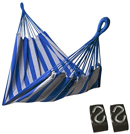 Kronenburg Hängematte 210 x 150 cm, Gesamtlänge 320 cm – Doppelhängematte mit Befestigungs-Set (Aufhängeset) - Belastbarkeit bis 300 kg – Indoor & Outdoor Hängematte Blau/Grau - Farb- und Modellwahl