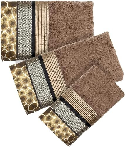 Zahari Home Safari Stripes Tier-Badehandtuch-Set, 3-teilig, Handtuch, Badetuch, Handtuch und Waschhandtuch, Leopardenmuster, Gepard, schöne Handtücher, einzigartiges Design, Zebra-Tiger, Südwesten,