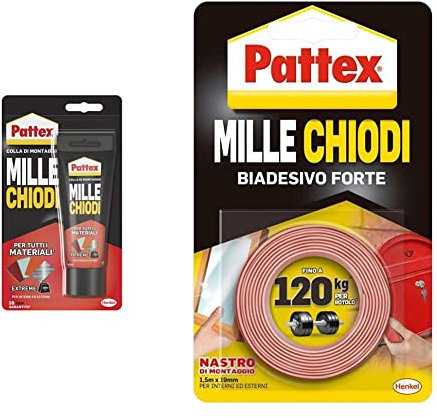 Pattex Mille Chiodi Extreme, Colla Forte Per Interni E Esterni, Nastro Biadesivo Extra Forte Per Applicazioni Permanenti