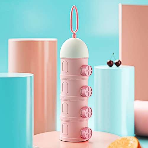 Milchpulver Spender,Milchpulver Portionierer,4 Schicht Baby Milchpulver Box Stapelbare Milchpulverbehälter,Tragbare Milchkasten,Säuglingsnahrung Kasten,Milchkasten,für Reise im Freien(BPA-frei) (Rosa)